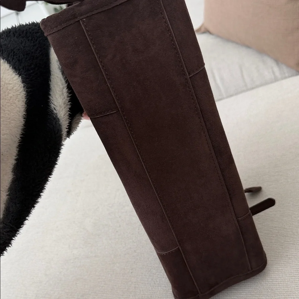 Anthropologie Suede Shoulder Tote Bag in Dark Brown - Picture 8 of 9